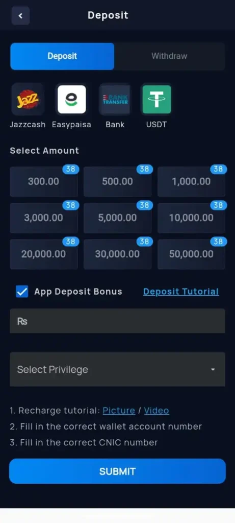 PK1 Game Deposit